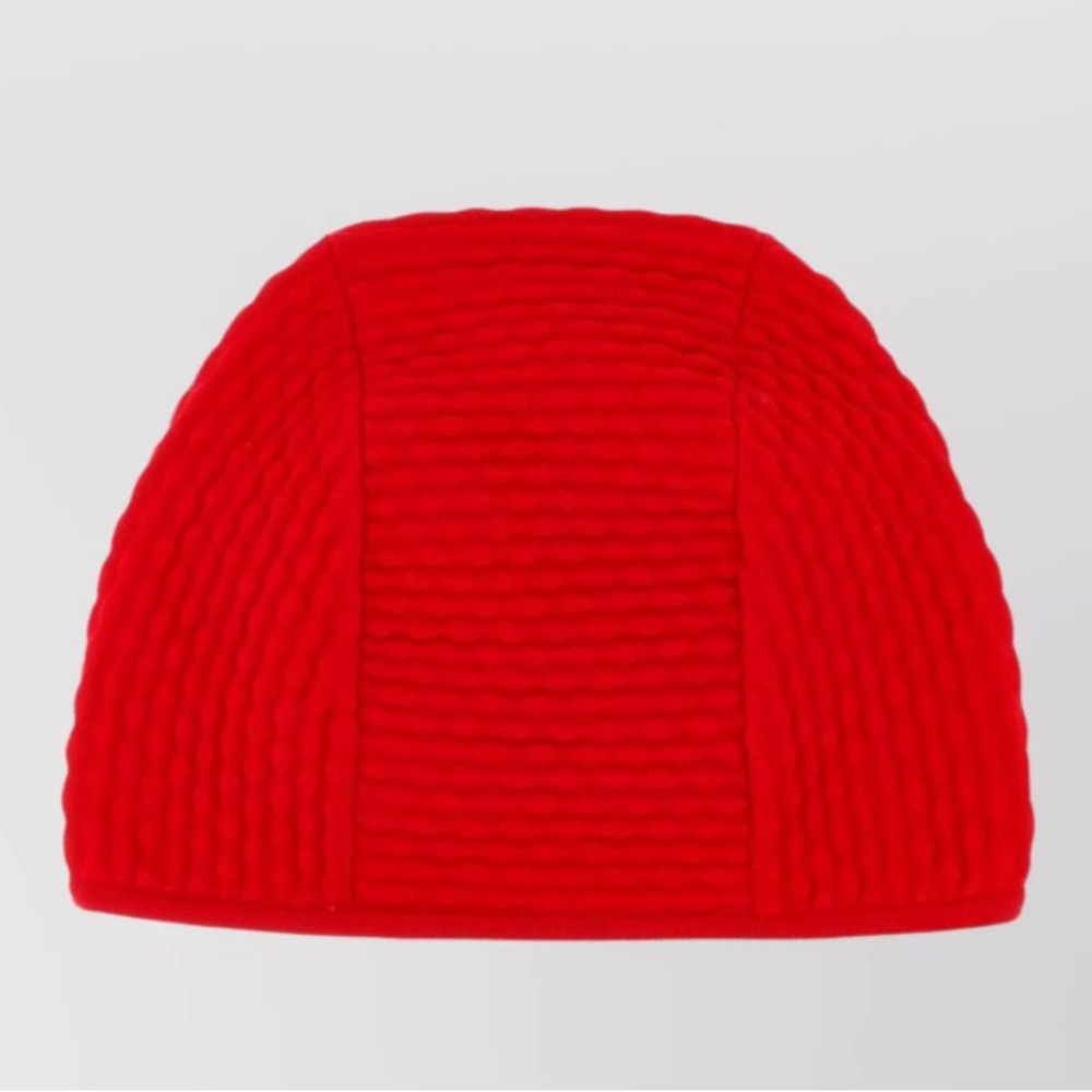 NWT Prada Logo Runway FW24 Stretch Nylon Beanie with Ribbed Design in Rosso Red - Picture 5 of 14